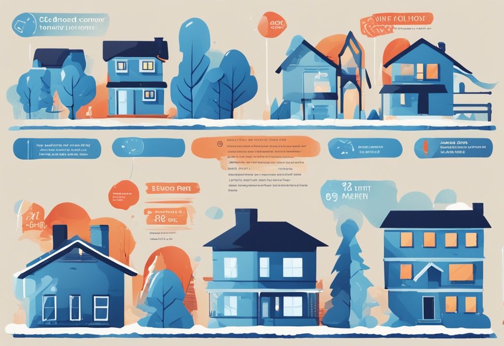 Moderne digitale Malerei mit blauem Farbschema, Infografik zeigt Unterschied zwischen Kalt- und Warmmiete mit Symbolen für Kosten wie Grundmiete, Nebenkosten und Zusatzkosten.